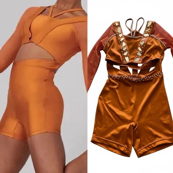 Weissman Other - Weissman solo custom rhinestone dance costume orange Baba O'Riley 15845 MC child